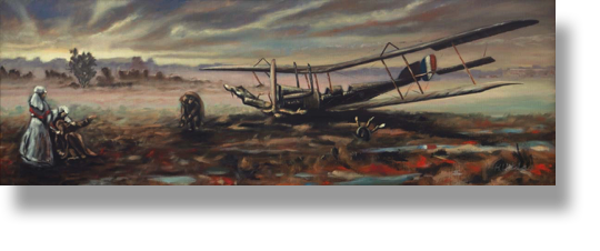 "In Good Hands"
Oilpainting on canvas
WW1 Thirst aid after the crash
120 x 40 cm
Framed with wingframe